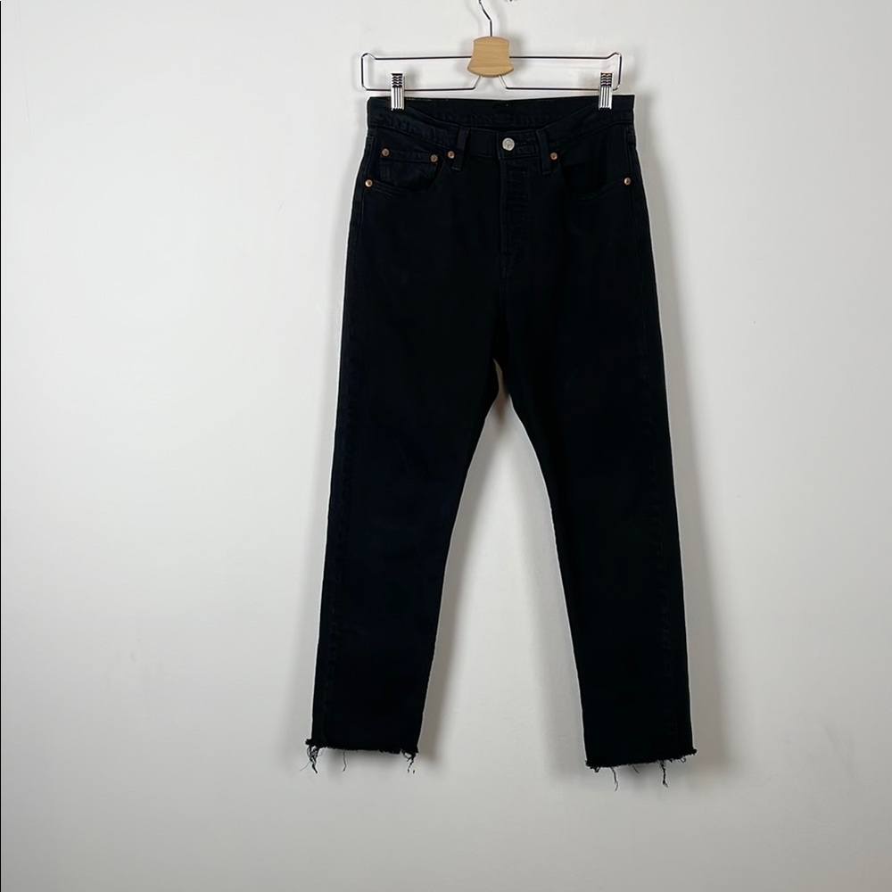 Levis 501 Womens 28 Casual Button Fly Black Denim Jeans with Raw Hem 5 Pocket